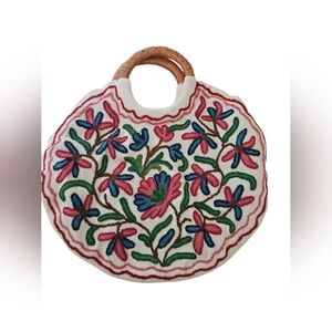 Floral Embroidered Round Tote Bag